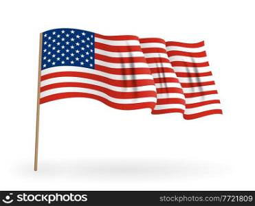 National flag of America. USA banner waving on a flagpole. Vector Illustration