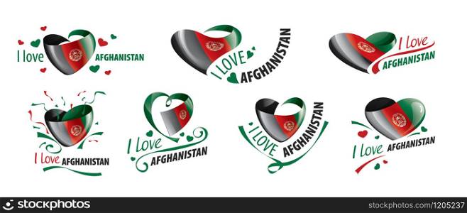 National flag of the Afghanistan in the shape of a heart and the inscription I love Afghanistan. Vector illustration.. National flag of the Afghanistan in the shape of a heart and the inscription I love Afghanistan. Vector illustration