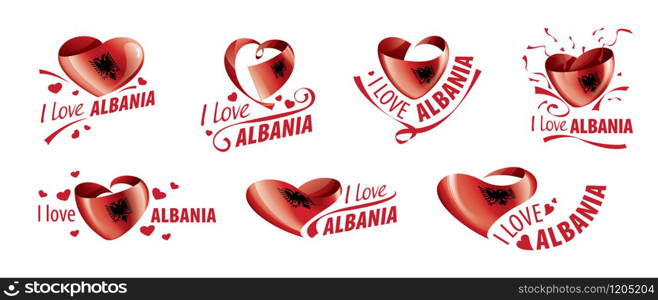 National flag of the Albania in the shape of a heart and the inscription I love Albania. Vector illustration.. National flag of the Albania in the shape of a heart and the inscription I love Albania. Vector illustration