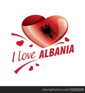 National flag of the Albania in the shape of a heart and the inscription I love Albania. Vector illustration.. National flag of the Albania in the shape of a heart and the inscription I love Albania. Vector illustration