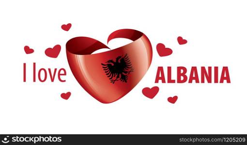 National flag of the Albania in the shape of a heart and the inscription I love Albania. Vector illustration.. National flag of the Albania in the shape of a heart and the inscription I love Albania. Vector illustration