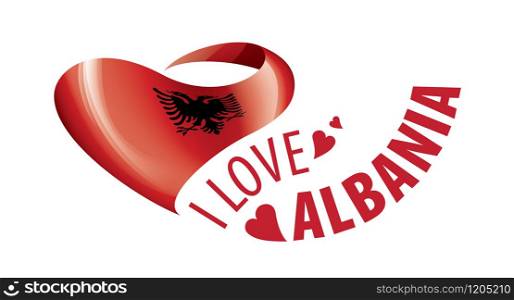 National flag of the Albania in the shape of a heart and the inscription I love Albania. Vector illustration.. National flag of the Albania in the shape of a heart and the inscription I love Albania. Vector illustration