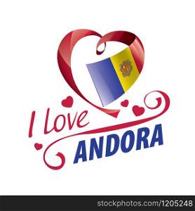 National flag of the Andora in the shape of a heart and the inscription I love Andora. Vector illustration.. National flag of the Andora in the shape of a heart and the inscription I love Andora. Vector illustration