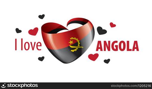 National flag of the Angola in the shape of a heart and the inscription I love Angola. Vector illustration.. National flag of the Angola in the shape of a heart and the inscription I love Angola. Vector illustration