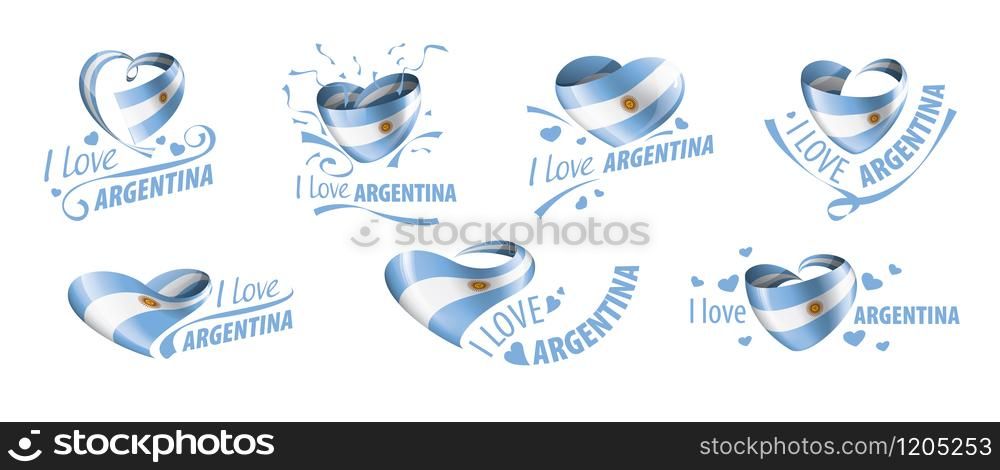 National flag of the Argentina in the shape of a heart and the inscription I love Argentina. Vector illustration.. National flag of the Argentina in the shape of a heart and the inscription I love Argentina. Vector illustration