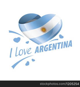 National flag of the Argentina in the shape of a heart and the inscription I love Argentina. Vector illustration.. National flag of the Argentina in the shape of a heart and the inscription I love Argentina. Vector illustration