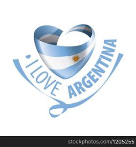 National flag of the Argentina in the shape of a heart and the inscription I love Argentina. Vector illustration.. National flag of the Argentina in the shape of a heart and the inscription I love Argentina. Vector illustration