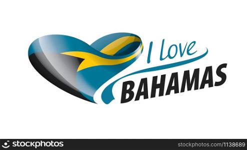 National flag of the Bahamas in the shape of a heart and the inscription I love Bahamas. Vector illustration.. National flag of the Bahamas in the shape of a heart and the inscription I love Bahamas. Vector illustration