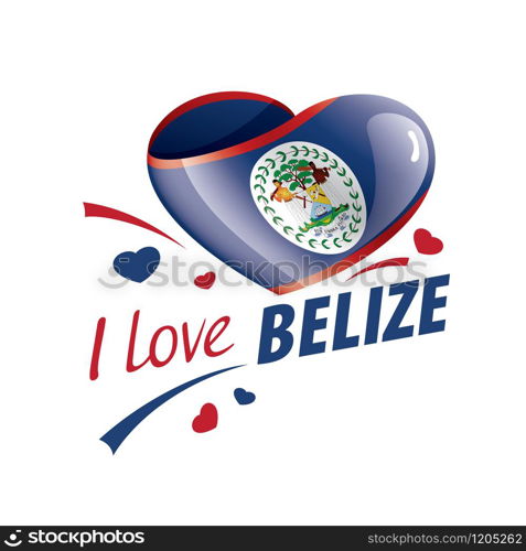 National flag of the Belize in the shape of a heart and the inscription I love Belize. Vector illustration.. National flag of the Belize in the shape of a heart and the inscription I love Belize. Vector illustration