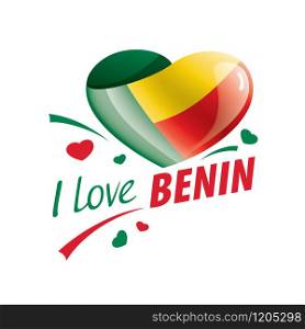 National flag of the Benin in the shape of a heart and the inscription I love Benin. Vector illustration.. National flag of the Benin in the shape of a heart and the inscription I love Benin. Vector illustration