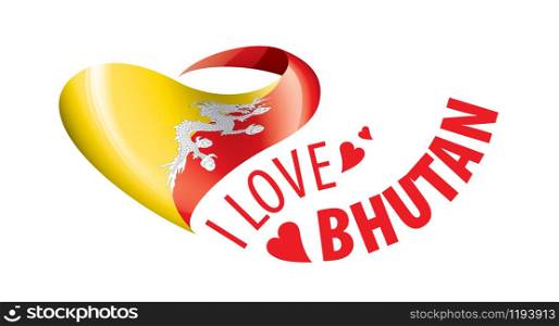 National flag of the Bhutan in the shape of a heart and the inscription I love Bhutan. Vector illustration.. National flag of the Bhutan in the shape of a heart and the inscription I love Bhutan. Vector illustration