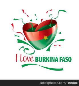 National flag of the Burkina Faso in the shape of a heart and the inscription I love Burkina Faso. Vector illustration.. National flag of the Burkina Faso in the shape of a heart and the inscription I love Burkina Faso. Vector illustration