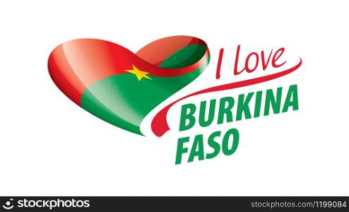 National flag of the Burkina Faso in the shape of a heart and the inscription I love Burkina Faso. Vector illustration.. National flag of the Burkina Faso in the shape of a heart and the inscription I love Burkina Faso. Vector illustration
