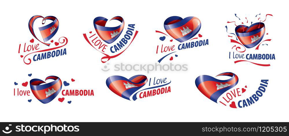 National flag of the Cambodia in the shape of a heart and the inscription I love Cambodia. Vector illustration.. National flag of the Cambodia in the shape of a heart and the inscription I love Cambodia. Vector illustration