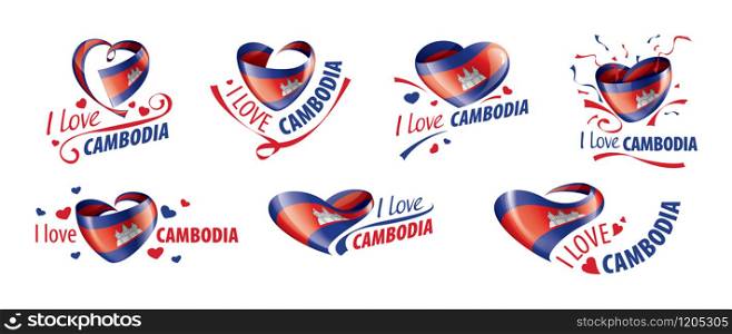 National flag of the Cambodia in the shape of a heart and the inscription I love Cambodia. Vector illustration.. National flag of the Cambodia in the shape of a heart and the inscription I love Cambodia. Vector illustration