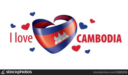 National flag of the Cambodia in the shape of a heart and the inscription I love Cambodia. Vector illustration.. National flag of the Cambodia in the shape of a heart and the inscription I love Cambodia. Vector illustration