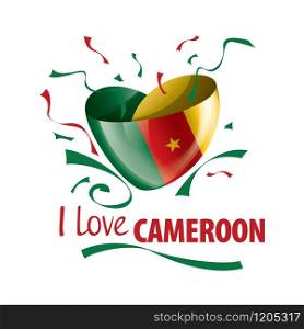National flag of the Cameroon in the shape of a heart and the inscription I love Cameroon. Vector illustration.. National flag of the Cameroon in the shape of a heart and the inscription I love Cameroon. Vector illustration