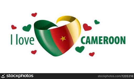 National flag of the Cameroon in the shape of a heart and the inscription I love Cameroon. Vector illustration.. National flag of the Cameroon in the shape of a heart and the inscription I love Cameroon. Vector illustration