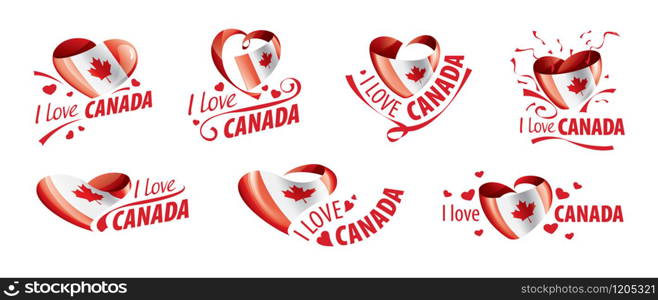 National flag of the Canada in the shape of a heart and the inscription I love Canada. Vector illustration.. National flag of the Canada in the shape of a heart and the inscription I love Canada. Vector illustration