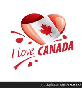 National flag of the Canada in the shape of a heart and the inscription I love Canada. Vector illustration.. National flag of the Canada in the shape of a heart and the inscription I love Canada. Vector illustration