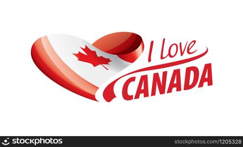 National flag of the Canada in the shape of a heart and the inscription I love Canada. Vector illustration.. National flag of the Canada in the shape of a heart and the inscription I love Canada. Vector illustration