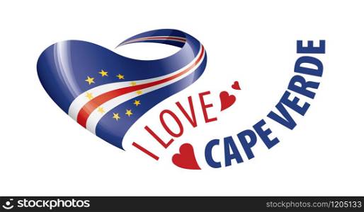 National flag of the Cape Verde in the shape of a heart and the inscription I love Cape Verde. Vector illustration.. National flag of the Cape Verde in the shape of a heart and the inscription I love Cape Verde. Vector illustration