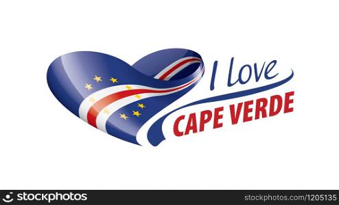 National flag of the Cape Verde in the shape of a heart and the inscription I love Cape Verde. Vector illustration.. National flag of the Cape Verde in the shape of a heart and the inscription I love Cape Verde. Vector illustration