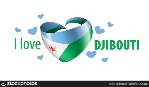 National flag of the Djibouti in the shape of a heart and the inscription I love Djibouti. Vector illustration.. National flag of the Djibouti in the shape of a heart and the inscription I love Djibouti. Vector illustration