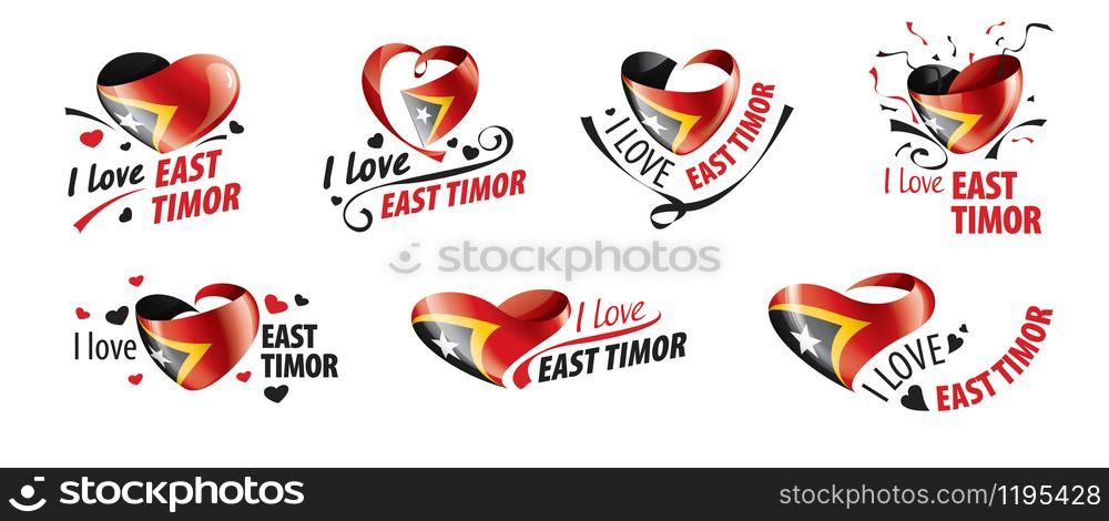 National flag of the East Timor in the shape of a heart and the inscription I love East Timor. Vector illustration.. National flag of the East Timor in the shape of a heart and the inscription I love East Timor. Vector illustration
