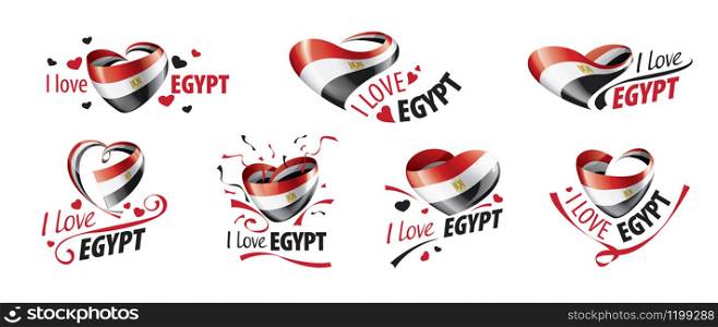 National flag of the Egypt in the shape of a heart and the inscription I love Egypt. Vector illustration.. National flag of the Egypt in the shape of a heart and the inscription I love Egypt. Vector illustration