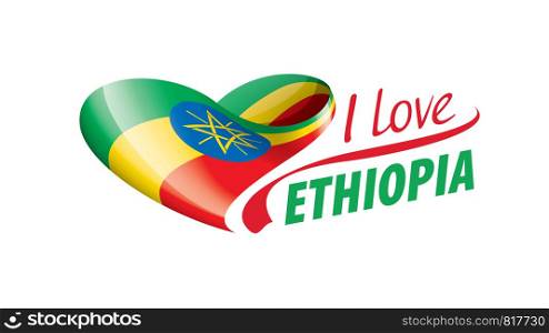 National flag of the Ethiopia in the shape of a heart and the inscription I love Ethiopia. Vector illustration.. National flag of the Ethiopia in the shape of a heart and the inscription I love Ethiopia. Vector illustration