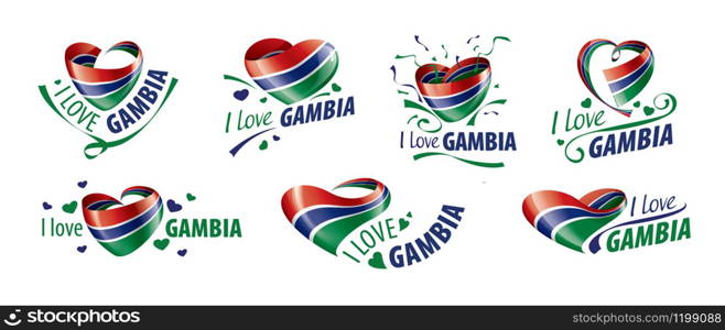 National flag of the Gambia in the shape of a heart and the inscription I love Gambia. Vector illustration.. National flag of the Gambia in the shape of a heart and the inscription I love Gambia. Vector illustration