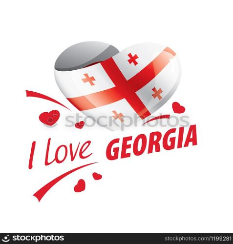National flag of the Georgia in the shape of a heart and the inscription I love Georgia. Vector illustration.. National flag of the Georgia in the shape of a heart and the inscription I love Georgia. Vector illustration