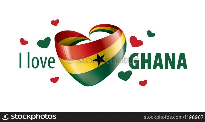 National flag of the Ghana in the shape of a heart and the inscription I love Ghana. Vector illustration.. National flag of the Ghana in the shape of a heart and the inscription I love Ghana. Vector illustration