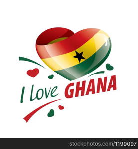 National flag of the Ghana in the shape of a heart and the inscription I love Ghana. Vector illustration.. National flag of the Ghana in the shape of a heart and the inscription I love Ghana. Vector illustration