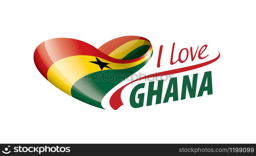 National flag of the Ghana in the shape of a heart and the inscription I love Ghana. Vector illustration.. National flag of the Ghana in the shape of a heart and the inscription I love Ghana. Vector illustration