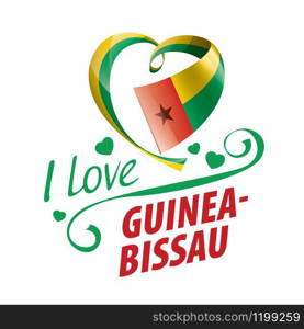 National flag of the Guinea Bissau in the shape of a heart and the inscription I love Guinea Bissau. Vector illustration.. National flag of the Guinea Bissau in the shape of a heart and the inscription I love Guinea Bissau. Vector illustration