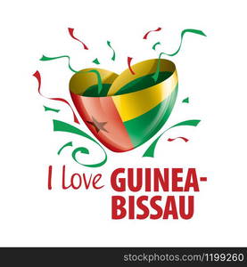 National flag of the Guinea Bissau in the shape of a heart and the inscription I love Guinea Bissau. Vector illustration.. National flag of the Guinea Bissau in the shape of a heart and the inscription I love Guinea Bissau. Vector illustration