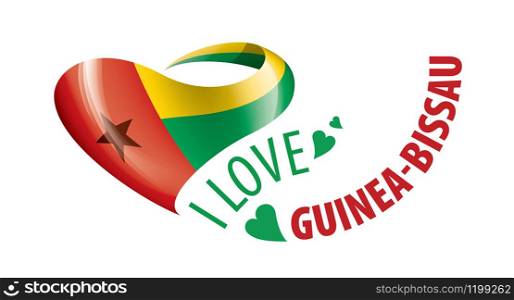 National flag of the Guinea Bissau in the shape of a heart and the inscription I love Guinea Bissau. Vector illustration.. National flag of the Guinea Bissau in the shape of a heart and the inscription I love Guinea Bissau. Vector illustration