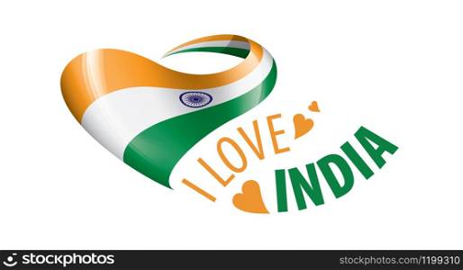 National flag of the India in the shape of a heart and the inscription I love India. Vector illustration.. National flag of the India in the shape of a heart and the inscription I love India. Vector illustration