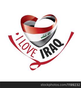 National flag of the Iraq in the shape of a heart and the inscription I love Iraq. Vector illustration.. National flag of the Iraq in the shape of a heart and the inscription I love Iraq. Vector illustration