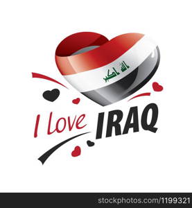 National flag of the Iraq in the shape of a heart and the inscription I love Iraq. Vector illustration.. National flag of the Iraq in the shape of a heart and the inscription I love Iraq. Vector illustration