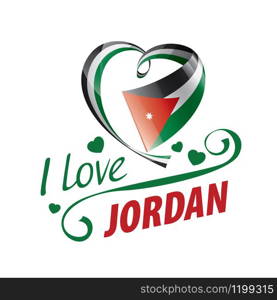 National flag of the Jordan in the shape of a heart and the inscription I love Jordan. Vector illustration.. National flag of the Jordan in the shape of a heart and the inscription I love Jordan. Vector illustration