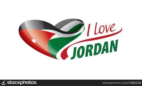 National flag of the Jordan in the shape of a heart and the inscription I love Jordan. Vector illustration.. National flag of the Jordan in the shape of a heart and the inscription I love Jordan. Vector illustration
