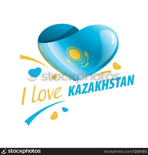 National flag of the Kazakhstan in the shape of a heart and the inscription I love Kazakhstan. Vector illustration.. National flag of the Kazakhstan in the shape of a heart and the inscription I love Kazakhstan. Vector illustration
