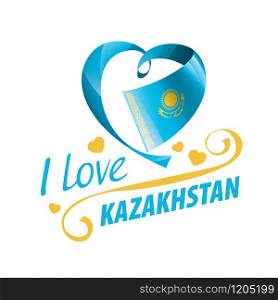 National flag of the Kazakhstan in the shape of a heart and the inscription I love Kazakhstan. Vector illustration.. National flag of the Kazakhstan in the shape of a heart and the inscription I love Kazakhstan. Vector illustration