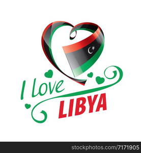 National flag of the Libya in the shape of a heart and the inscription I love Libya. Vector illustration.. National flag of the Libya in the shape of a heart and the inscription I love Libya. Vector illustration