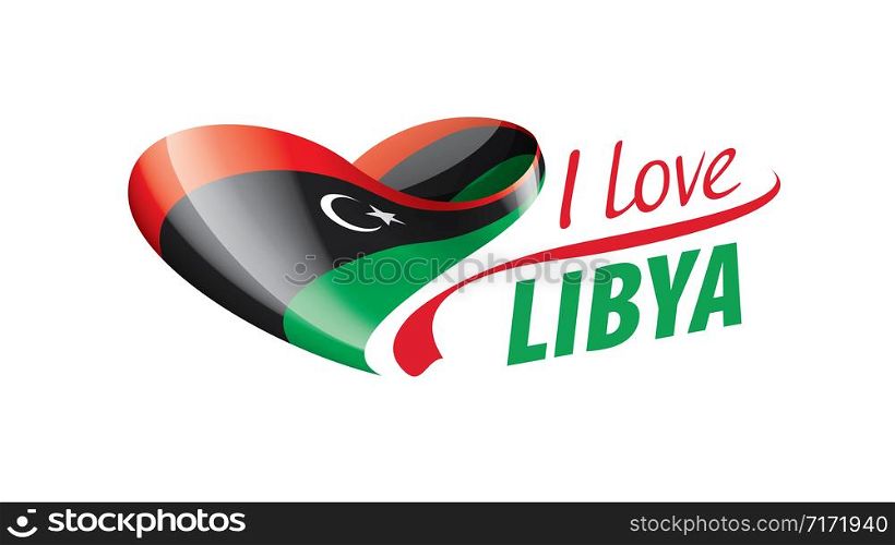National flag of the Libya in the shape of a heart and the inscription I love Libya. Vector illustration.. National flag of the Libya in the shape of a heart and the inscription I love Libya. Vector illustration
