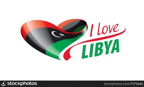 National flag of the Libya in the shape of a heart and the inscription I love Libya. Vector illustration.. National flag of the Libya in the shape of a heart and the inscription I love Libya. Vector illustration