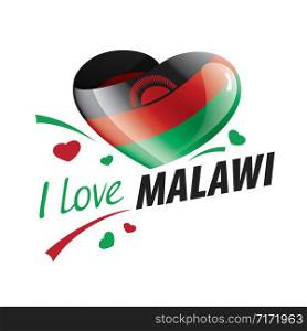 National flag of the Malawi in the shape of a heart and the inscription I love Malawi. Vector illustration.. National flag of the Malawi in the shape of a heart and the inscription I love Malawi. Vector illustration